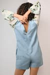 Shop_Rimi Nayak_Blue Cotton, Linen V-neck Playsuit _at_Aza_Fashions