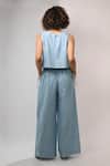 Shop_Rimi Nayak_Blue Cotton, Linen Round Neck Crop Top _at_Aza_Fashions