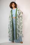 Buy_Rimi Nayak_Blue Viscose, Georgette Open Neck Hydrangea Printed Overlay _at_Aza_Fashions