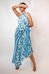 Rimi Nayak_Blue Viscose, Crepe Pearls One Shoulder Bougainvillea Dress _Online_at_Aza_Fashions