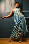 Buy_Rimi Nayak_Blue Viscose, Crepe Pearls One Shoulder Bougainvillea Dress _Online_at_Aza_Fashions