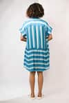 Shop_Rimi Nayak_Blue Bemberg, Satin Collared Stripe Tiered Dress _at_Aza_Fashions