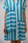 Buy_Rimi Nayak_Blue Bemberg, Satin Collared Stripe Tiered Dress _Online_at_Aza_Fashions