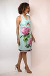 Buy_Rimi Nayak_Blue Bemberg, Satin Embroidery Halter Neck Hydrangea Dress _Online_at_Aza_Fashions
