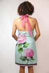 Shop_Rimi Nayak_Blue Bemberg, Satin Embroidery Halter Neck Hydrangea Dress _at_Aza_Fashions