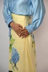 Rimi Nayak_Yellow Bemberg, Satin Embroidery Hydrangea Print A-line Skirt _at_Aza_Fashions