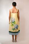 Shop_Rimi Nayak_Yellow Bemberg, Satin Square Neck Hydrangea Print Offshoulder Dress _at_Aza_Fashions
