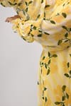 Rimi Nayak_Yellow Viscose, Georgette High Neck Hygrangea Printed Tier Dress _Online_at_Aza_Fashions