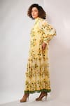 Shop_Rimi Nayak_Yellow Viscose, Georgette High Neck Hygrangea Printed Tier Dress _Online_at_Aza_Fashions
