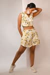Buy_Rimi Nayak_Yellow Polyester, Rayon Collared Printed Crop Top _Online_at_Aza_Fashions