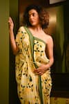 Rimi Nayak_Yellow Viscose, Crepe Beads One Shoulder Hydrangea Printed Maxi Dress _Online_at_Aza_Fashions