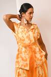 Shop_Rimi Nayak_Orange Viscose, Crepe Pearls Bougainvillea Printed Blazer _Online_at_Aza_Fashions