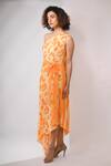 Buy_Rimi Nayak_Orange Viscose, Crepe Pearls One Shoulder Bougainvillea Printed Dress _Online_at_Aza_Fashions