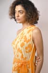 Shop_Rimi Nayak_Orange Viscose, Crepe Pearls One Shoulder Bougainvillea Printed Dress _Online_at_Aza_Fashions