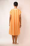 Shop_Rimi Nayak_Orange Bemberg, Satin V-neck Stripe Designer Dress _at_Aza_Fashions