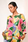 Buy_Rimi Nayak_Pink Viscose, Crepe Beads Collared Multicolour Floral Printed Shirt _at_Aza_Fashions