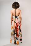 Shop_Rimi Nayak_Multi Color Bemberg, Satin Sequins Halter Abstract Floral Printed Maxi Dress _at_Aza_Fashions