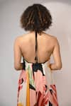 Shop_Rimi Nayak_Multi Color Bemberg, Satin Sequins Halter Abstract Floral Printed Maxi Dress _Online_at_Aza_Fashions