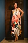 Buy_Rimi Nayak_Multi Color Bemberg, Satin Sequins Abstract Floral Printed Hankerchief Dress _at_Aza_Fashions
