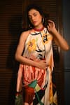 Rimi Nayak_Multi Color Bemberg, Satin Sequins Abstract Floral Printed Hankerchief Dress _Online_at_Aza_Fashions