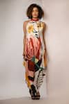 Rimi Nayak_Multi Color Bemberg, Satin Sequins Abstract Floral Printed Hankerchief Dress _at_Aza_Fashions