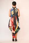 Shop_Rimi Nayak_Multi Color Bemberg, Satin High Neck Abstract Floral Printed Hanky Dress _at_Aza_Fashions