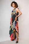 Rimi Nayak_Multi Color Bemberg, Satin Sequins Abstract Floral Printed Hankerchief Dress _Online_at_Aza_Fashions