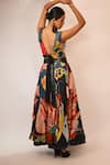Shop_Rimi Nayak_Multi Color Bemberg, Satin Sequins Round Neck Abstract Floral Printed Crop Top _at_Aza_Fashions