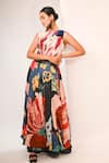 Rimi Nayak_Multi Color Bemberg, Satin Sequins Round Floral Printed Skirt And Crop Top Set _Online_at_Aza_Fashions