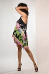 Rimi Nayak_Black Viscose, Crepe Beads Halter Neck Top With Hydrangea Print _Online_at_Aza_Fashions