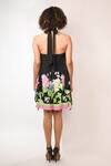 Shop_Rimi Nayak_Black Viscose, Crepe Beads Halter Neck Top With Hydrangea Print _at_Aza_Fashions