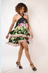 Buy_Rimi Nayak_Black Viscose, Crepe Hydrangea Printed Shorts _Online_at_Aza_Fashions