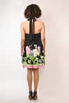 Shop_Rimi Nayak_Black Viscose, Crepe Halter Neck Hydrangea Printed Top And Shorts _at_Aza_Fashions