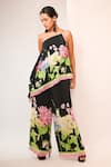 Rimi Nayak_Black Viscose, Crepe Beads Asymmetric Hydrangea Printed One Shoulder Top _Online_at_Aza_Fashions