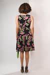 Shop_Rimi Nayak_Black Viscose, Crepe V-neck Bougainvillea Printed Wrap Dress _at_Aza_Fashions