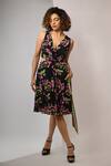 Buy_Rimi Nayak_Black Viscose, Crepe V-neck Bougainvillea Printed Wrap Dress _at_Aza_Fashions