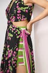 Shop_Rimi Nayak_Black Viscose, Crepe V-neck Bougainvillea Printed Wrap Dress _Online_at_Aza_Fashions