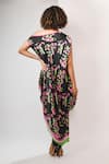 Shop_Rimi Nayak_Black Bemberg, Satin Asymmetric Bougainvillea Printed Draped Dress _at_Aza_Fashions