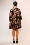 Shop_Rimi Nayak_Black Viscose, Georgette Round Neck Bougainvillea Printed Tiered Dress _at_Aza_Fashions