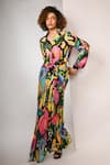 Rimi Nayak_Black Viscose, Crepe Floral Print Maxi Skirt _Online_at_Aza_Fashions