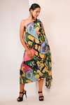 Buy_Rimi Nayak_Black Viscose, Crepe One Shoulder Watersplash Floral Printed Dress _at_Aza_Fashions