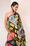 Buy_Rimi Nayak_Black Viscose, Crepe One Shoulder Watersplash Floral Printed Dress _Online_at_Aza_Fashions