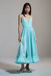 Buy_THE IASO_Aqua Cotton Satin V-neck V Whisper Midi Dress _at_Aza_Fashions