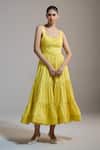 Buy_THE IASO_Yellow Sweetheart Neck Sunbeam Tiered Midi Dress _at_Aza_Fashions