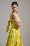 THE IASO_Yellow Sweetheart Neck Sunbeam Tiered Midi Dress _Online_at_Aza_Fashions