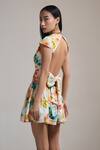 THE IASO_Cream Beads Round Neck Floral Print Petal Rush Mini Dress _Online_at_Aza_Fashions