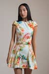 Buy_THE IASO_Cream Beads Round Neck Floral Print Petal Rush Mini Dress _at_Aza_Fashions