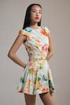 Buy_THE IASO_Cream Beads Round Neck Floral Print Petal Rush Mini Dress _Online_at_Aza_Fashions