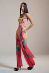Buy_THE IASO_Pink Chiffon Floral Print Crinkle Pants _at_Aza_Fashions