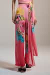 Buy_THE IASO_Pink Chiffon Floral Print Crinkle Pants _Online_at_Aza_Fashions